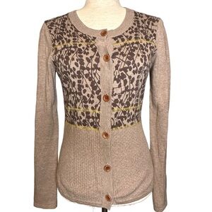 Royal Robbins Abstract Leaves Tan Knit‎ Button-Up Cardigan Small ROYC-531 Cotton